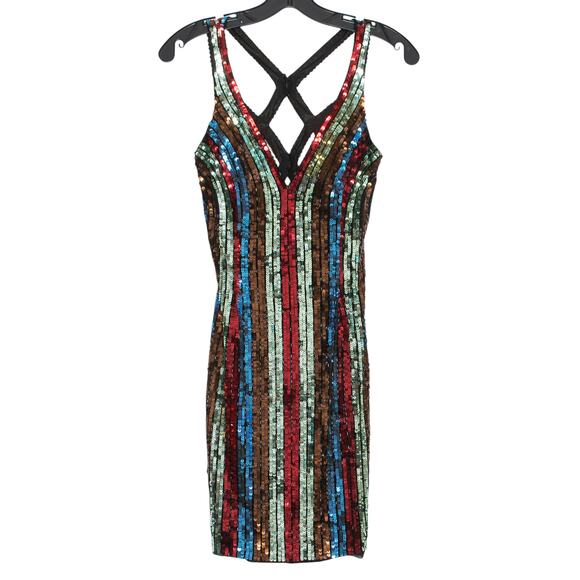 Primavera Dress All Over Sequin Y2K Disco Retro Statement Glam Party Colorful 2 - Picture 1 of 9